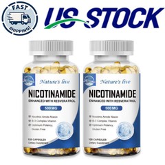 240 Capsules NAD Booster Supplement Nicotinamide 500mg Resveratrol 100mg Support