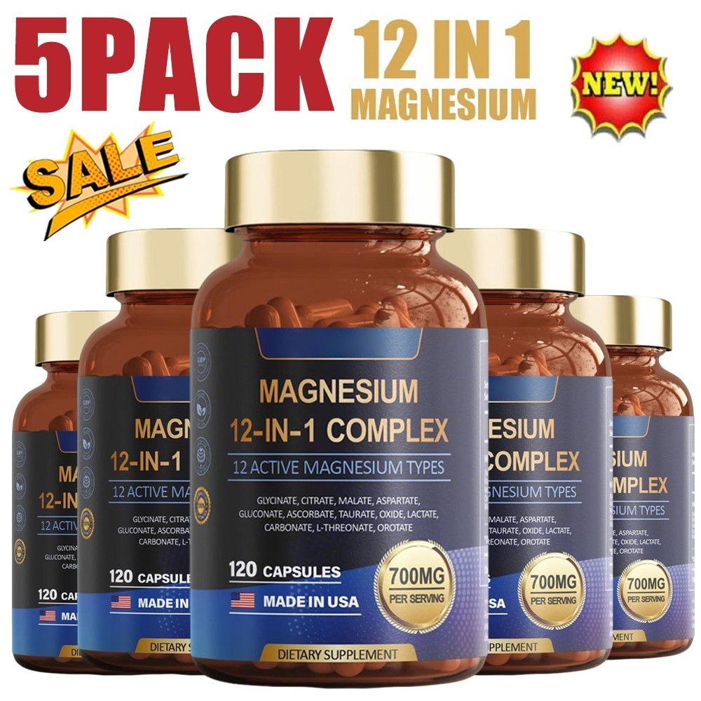 Magnesium 5x 12 1 in Complex 700mg – Glycinate Citrate Malate Taurate 120 Caps