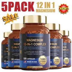 Magnesium 5x 12 1 in Complex 700mg – Glycinate Citrate Malate Taurate 120 Caps