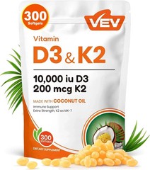 Vitamin D3 Softgels, K2 10000 IU formulated with Coconut Oil, 300 & 2 in 1 Suppl