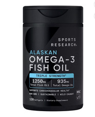 Sports Research Triple Strength Omega-3 Fish Oil 1250mg Non-GMO 120 Softgels