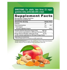 Turmeric and Ginger Gummies | 70 Count | Peach Flavor | Vegan, Non-Gmo, & Gluten