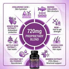 Biotin Collagen Keratin-Hair Growth,Skin Health,Strong Nails 30/60/120 Capsules