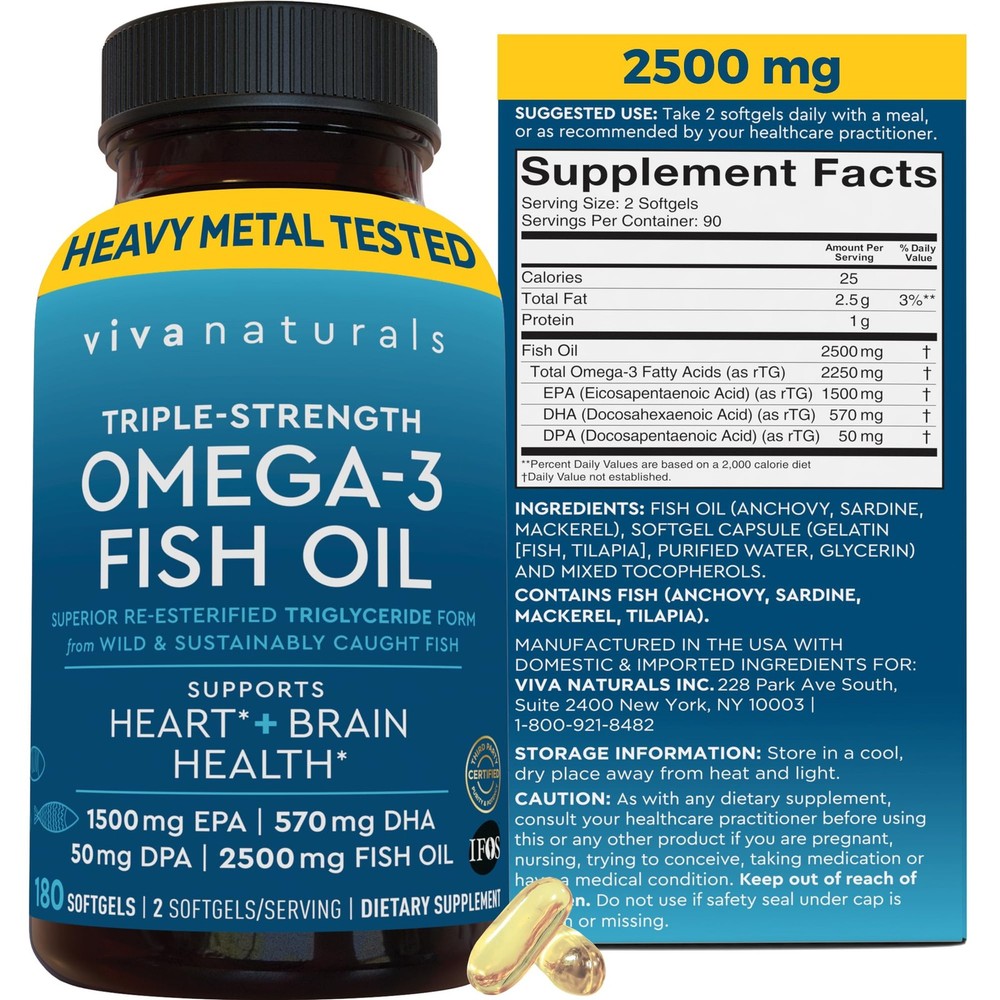 Triple Strength Fish Oil Omega 3 Supplements for Women and Men – 2500 mg High-Po