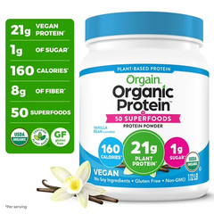 Orgain Organic Vegan Protein 50 Superfoods Powder Vanilla Bean 1.12 lb 21g