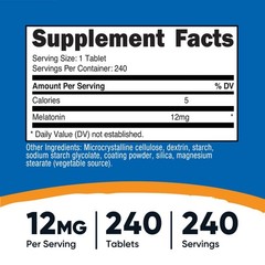 Nutricost Melatonin 12mg, 240 Tablets – 12mg Per Serving, Non-GMO, Gluten Free