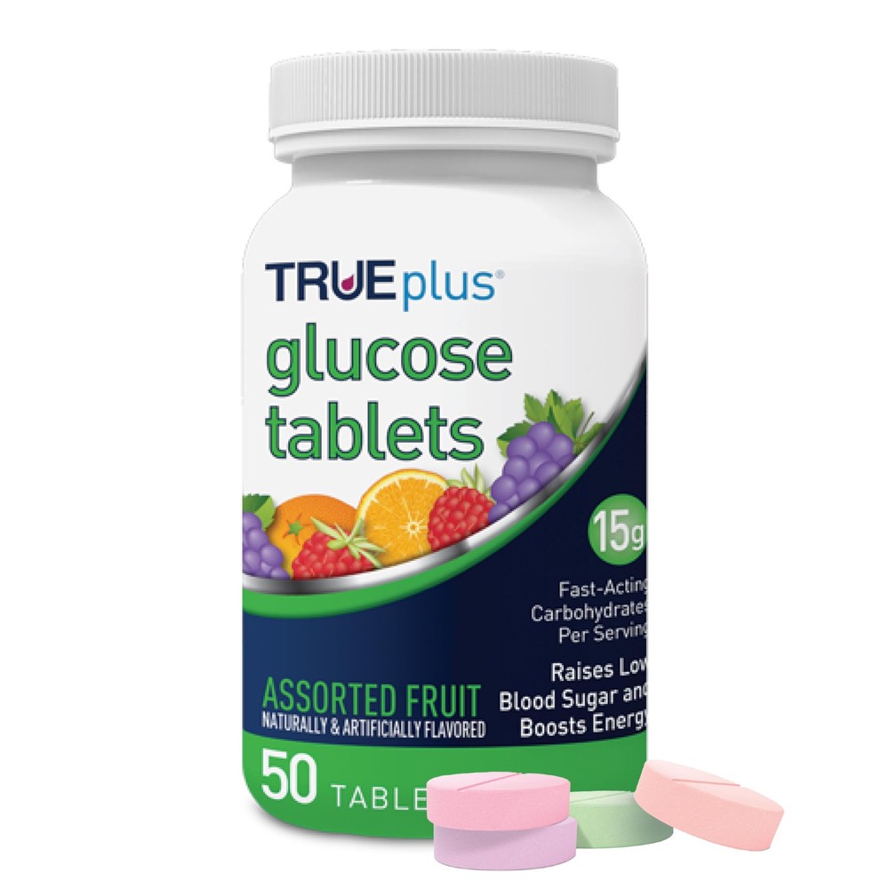 TRUEplus Glucose Tablets, Chewable, Grape, Raspberry, 50 Count (Pack of 1)