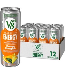 V8 +Energy Sparkling Orange Pineapple Juice Energy Drink, 11.5 fl oz Can (12 Pac