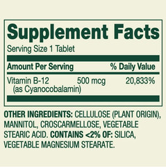 Spring Valley B12 500 mcg 100 Tablets Nervous System & Energy Support.;