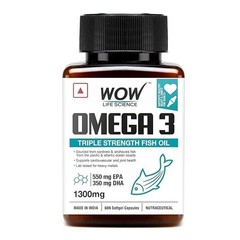 WOW Life Science Omega-3 Fish Oil 1300mg – For Men & Women – 3X Strength – 60Cap