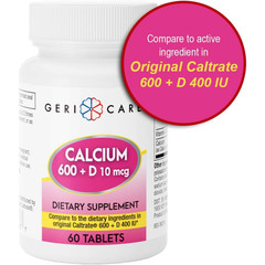 Geri-Care Calcium 600 mg + Vitamin D3 – 60 Tablets | Caltrate (6 Pack) – 6-2027