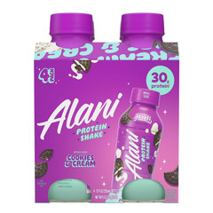 Alani Nu Protein Shake, Cookies & Cream, 12 fl oz, 4 Pack, Bottles, 30g Protein,