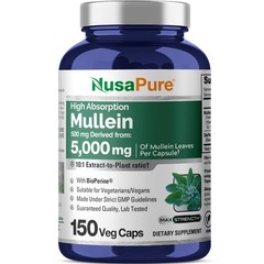 NusaPure Mullein Leaf 10:1 Extract 500mg Veggie Capsules 150 Non-GMO Vegan
