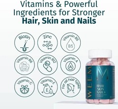 5 pack of WEEM Hair Skin and Nails Gummies, Vegan biotin Vitamins, Healthy Hairs