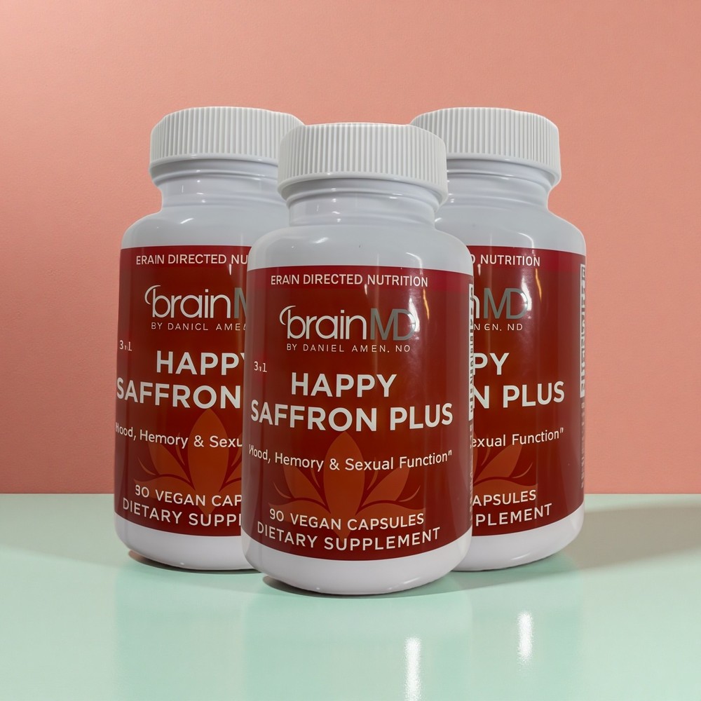 3PCS BrainMD Happy Plus Saffron – 90 Capsules – With Saffron Flower Extract