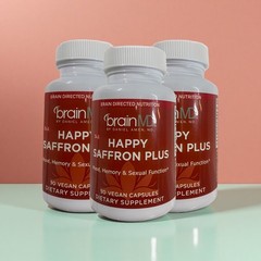 3PCS BrainMD Happy Plus Saffron – 90 Capsules – With Saffron Flower Extract