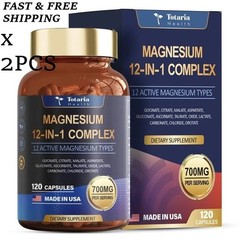3 BOTTLES–NEW Magnesium Complex 700mg 12 in 1 Magnesium Supplement & 120 Counts