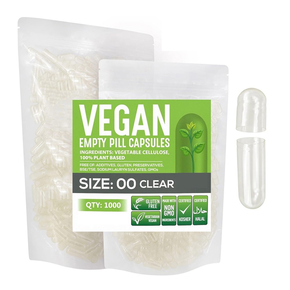 Capsuline Size 00 Empty Vegan Capsules Clear 1000 Count Vegetarian Separated