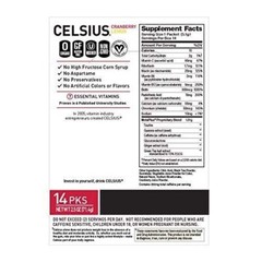 CELSIUS Cranberry Lemon On-the-Go Powder Stick Packs, Zero Sugar Pack of 14 NEW