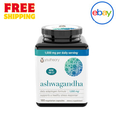 Youtheory Ashwagandha 1000 mg, 180 Veg Capsules – Stress & Energy Support