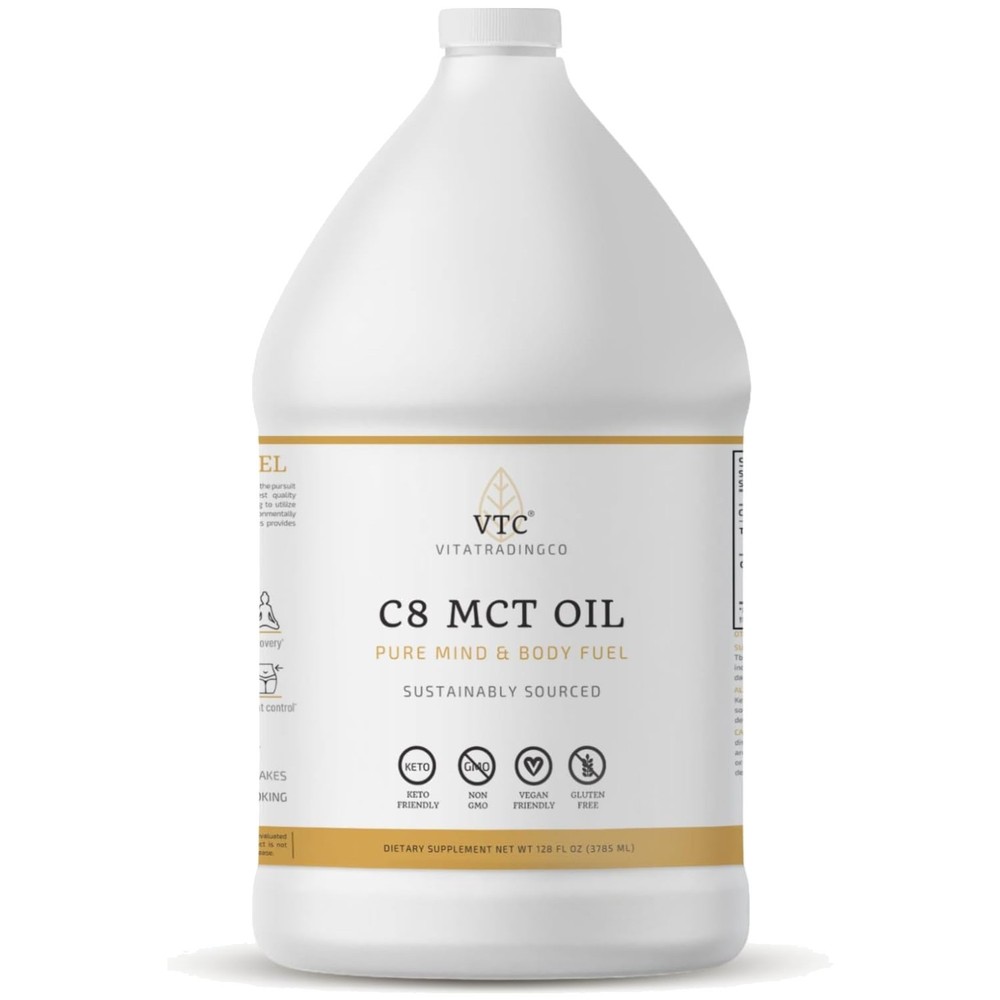 100% Pure C8 MCT Oil 128oz – For Enhanced Energy, Weight Management & Gut Health