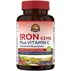 Iron Supplement for Women Men, High Potency 65mg Iron with Vitamin C 250mg, L…