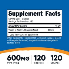 Nutricost N-Acetyl L-Cysteine (NAC) 600mg, 120 120 Count (Pack of 1), Red