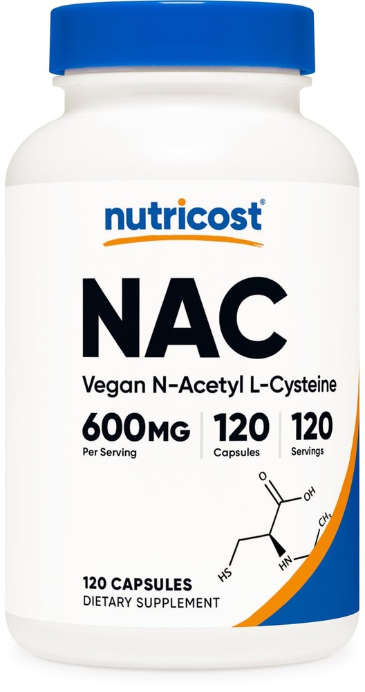 Nutricost N-Acetyl L-Cysteine (NAC) 600mg, 120 120 Count (Pack of 1), Red