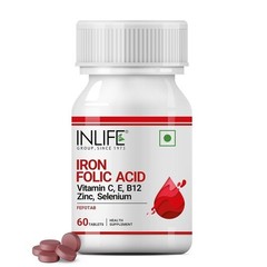 INLIFE Chelated Iron Folic Acid with Vit C & B12 & Zinc & Selenium – 60 Veg Tabs