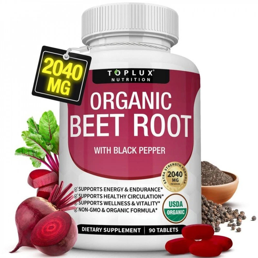Toplux Organic Beet Root Tablets-Nitric Oxide Booster Beetroot Formula 2040mg
