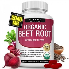 Toplux Organic Beet Root Tablets-Nitric Oxide Booster Beetroot Formula 2040mg