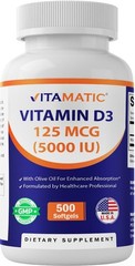 Vitamin D3 5000 IU (125 mcg) – 500 Mini Softgels Olive Oil-Based Formula – Cold-
