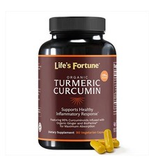 Life’s Fortune Organic Turmeric Curcumin Dietary Supplement, 90 Count – 750mg