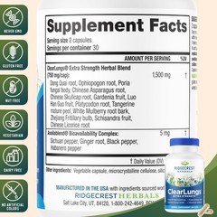 RidgeCrest Herbals ClearLungs Extra Strength, Natural Lung, Nasal Health Form…