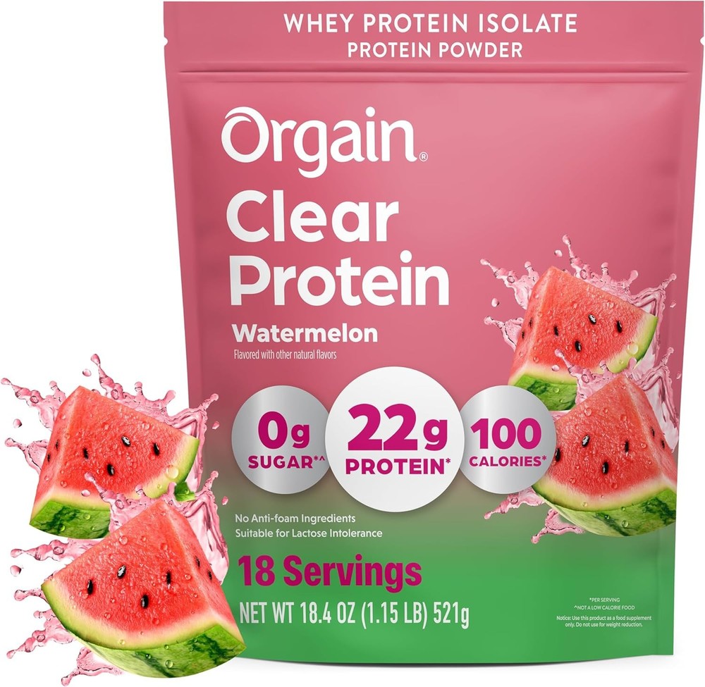 10oz Orgain Clear Whey Isolate Protein Powder Watermelon, 22g Protein 18 servngs