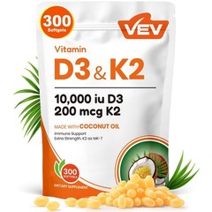 Corefeel Vitamin D3 K2 10,000 IU, 200 mcg MK-7, 300 Coconut Oil Softgels, i… 2