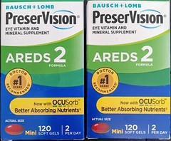 2 BAUSCH + LOMB PRESERVISION EYE VITAMIN AREDS 2 FORMULA 120 X2 240 SOFT GELS!!!