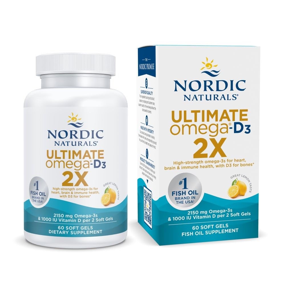 Nordic Naturals Ultimate Omega 2X with Vitamin D3, Lemon 60 Count (Pack of 1)
