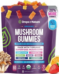 Drops of Nature Mushroom Gummies – Ashwagandha, Lion’s Mane – 80ct