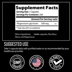 Magnesium Glycinate 500mg – 240 Capsules | 8-Month Supply | High Absorption