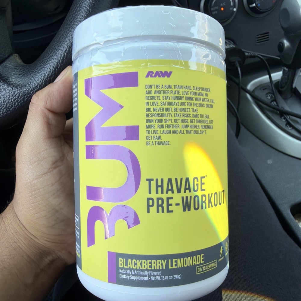 BUM RAW Thavage Pre – Workout *Blackberry Lemonade Powder* 13.76 OZ.
