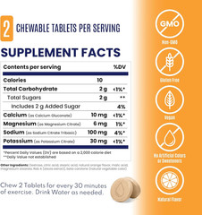 Electrolyte Fastchews – 60 Orange Chewable Electrolyte Tablets – Salt Tablets fo