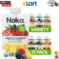 Variety Pack Noka Superfood Fruit Smoothie Pouches – 12 Count, 4.22 Oz Each