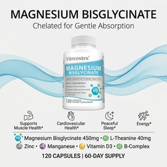Magnesium Bisglycinate,D3&B-Complex,Cardiovascular&Muscle Supplement 30~120Caps