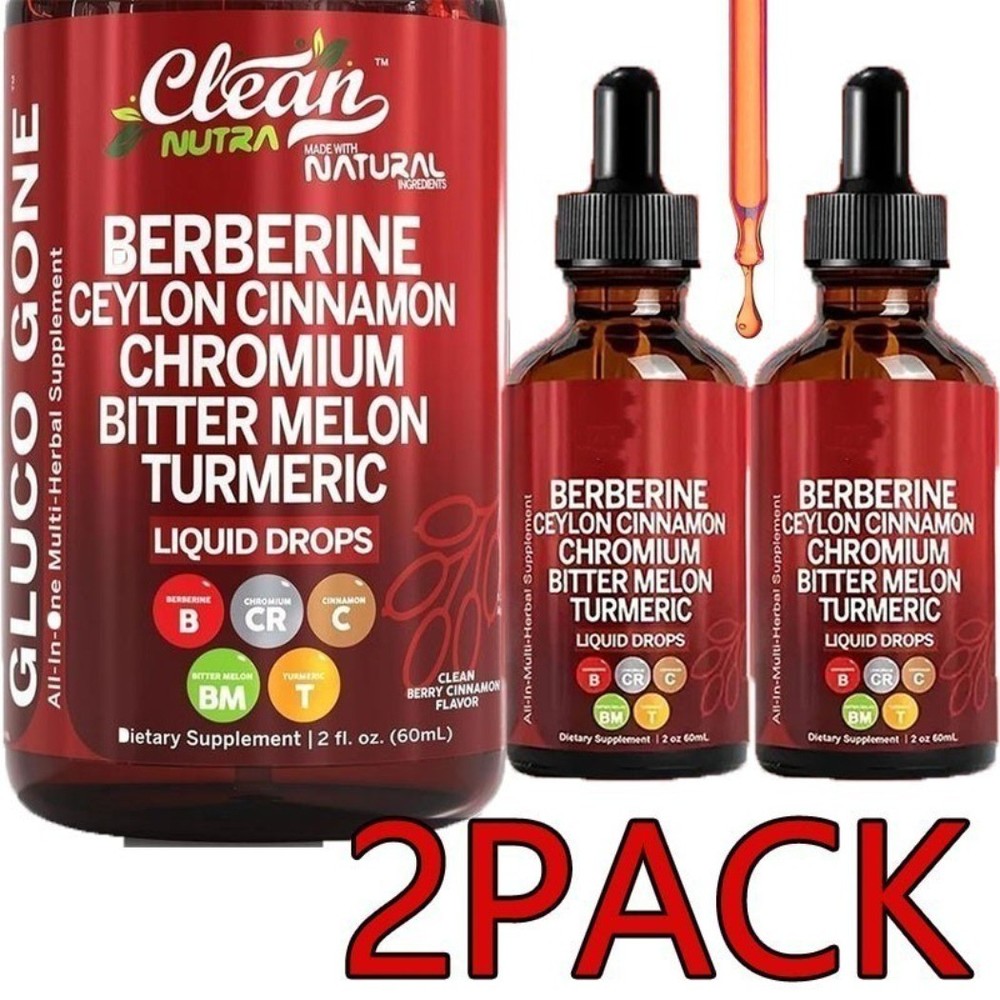 2 Bottles Clean Nutra Berberine Ceylon Cinnamon Liquid Drops Herbal Supplement