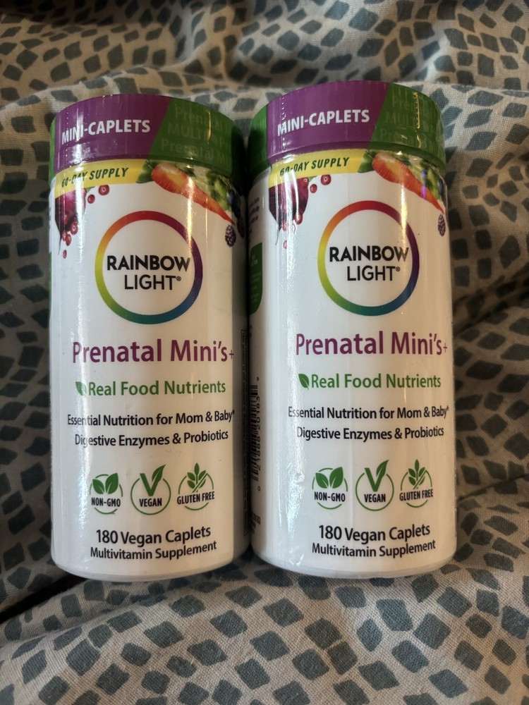 2 Bottles Rainbow Light Prenatal Mini-Caplets Real Food Based 180 ct Each