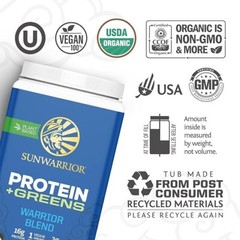 Sunwarrior Warrior Blend Organic Vegan Protein Powder BCAA Unflavored 1.65 lbs