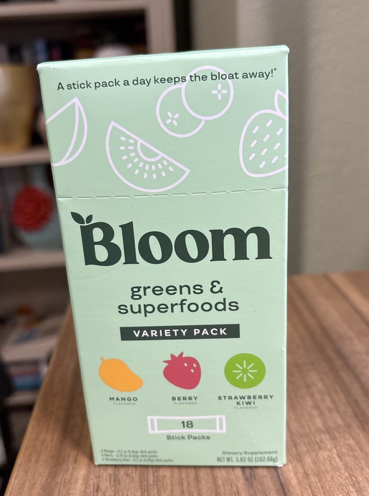 Bloom Nutrition Greens Superfoods Variety Pack Exp 8/2025 Sealed Box Mango Kiwi