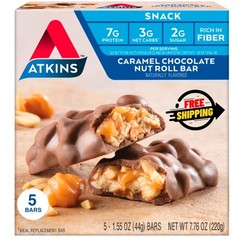 Atkins Snack, Protein Snack Bar, Caramel Chocolate Nut Roll Bars, 7g of Protein