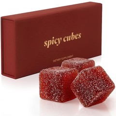Spicy Cubes Hot Peach Gummies – Sweet & Spicy Chili Sugar Coating – Maca Root…